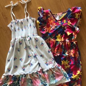 Girls Floral Summer Dresses - White Smocked & Bright Pink Tropical Tommy Bahama
